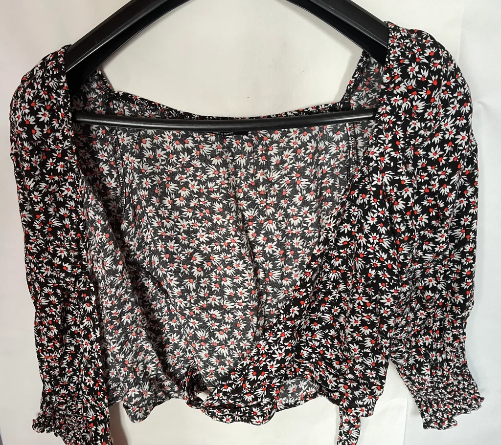 🔥-20%🔥 Top Cropped Cache-Cœur Bershka Floral Preto T.M – photo 7